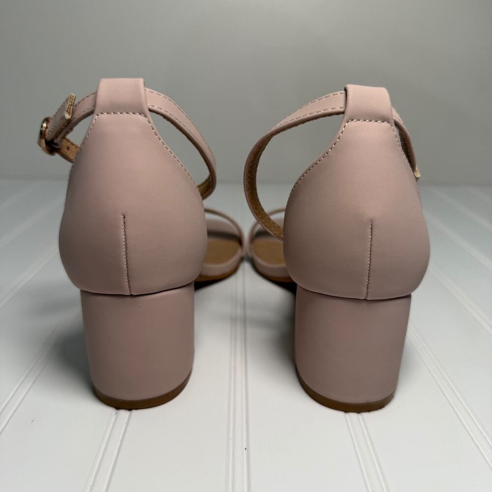 IDIFU Cookies Women’s 8 Nude Nubuck Block Heel Ankle Strap Sandals Wedding - Picture 4 of 9